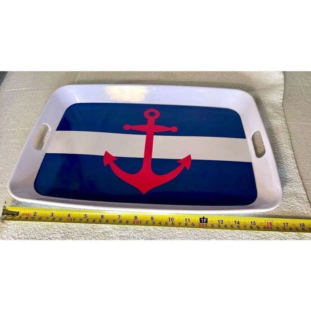 Set of 2 Anchors Aweigh Melamine Handle Tray in Red White & Blue